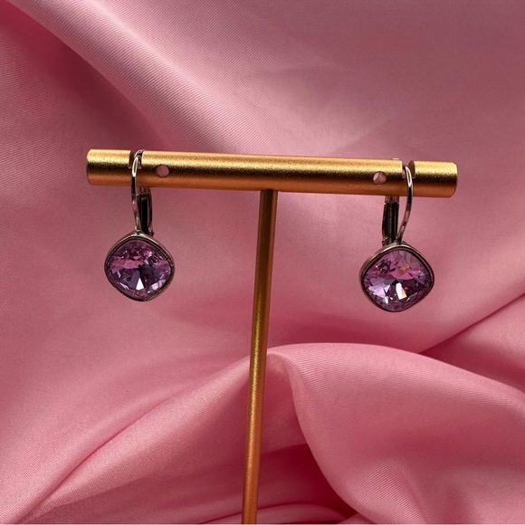 Lavender Drop Earrings with Swarovski Elements–Silver Plated Bohemia Jewelry - Picture 4 of 8